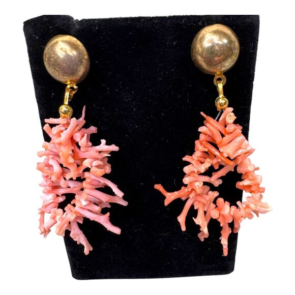 Vtg Coral Earrings Delicate Dangle Drop Boho Peach Avant Garde Retro Vintage - Picture 5 of 8